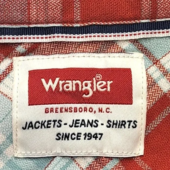 NWT Wrangler Men’s Sz 2XL Stretch Red Plaid Stripe Long Sleeve Shirt Button Down - Picture 3 of 11